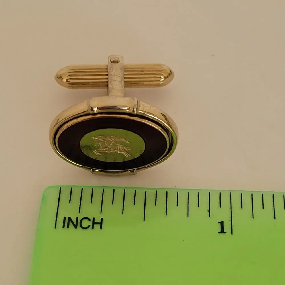 Burberry Cufflinks Set Gold Purple Tone Logo Vintage Square Hallmark Retro